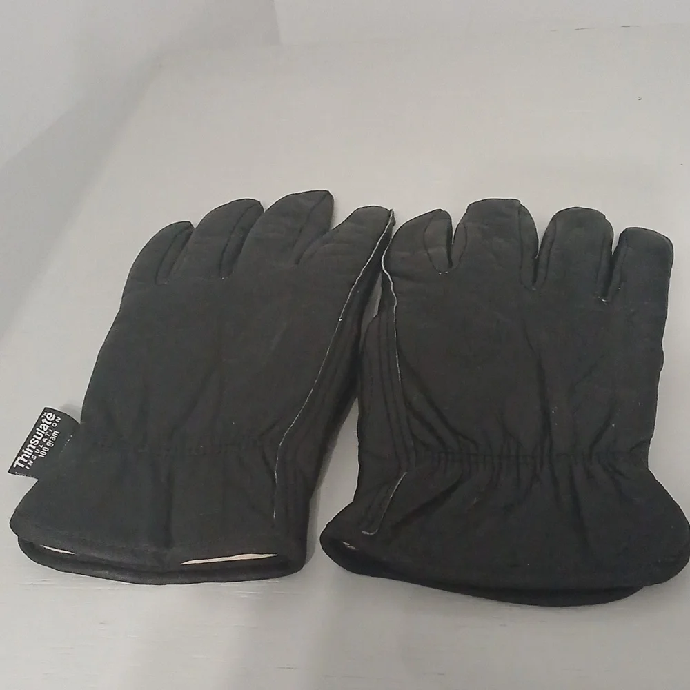 Black Leather Insulated Gloves, Gentle Used, Sz L , Unisex, 100gram